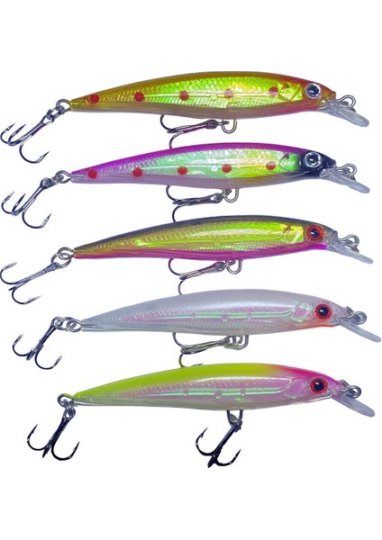 8 cm 10 gr Rapala Balık Yemi Kurşun Arkası Olta Yem Seti Karbon Çelik Iğne 5 Renk