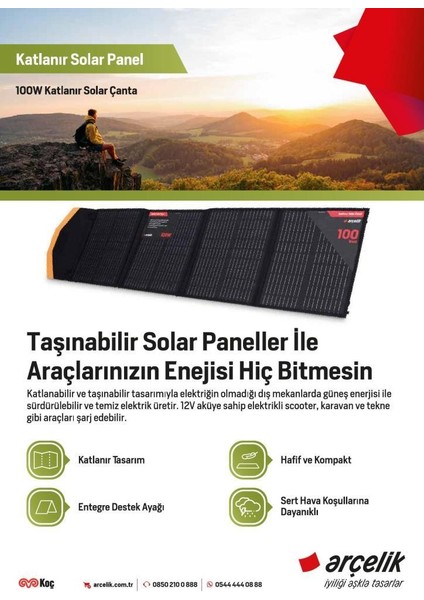 ARCLK-FSB-100W – 4 Katlanır Taşınabilir Güneş Paneli