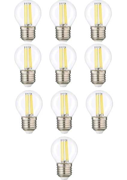 G45 Şeffaf Cam E27 Mini 10LU LED Ampul - 3000 Kelvin Beyaz Cam Sarı Işık (10 Adet)