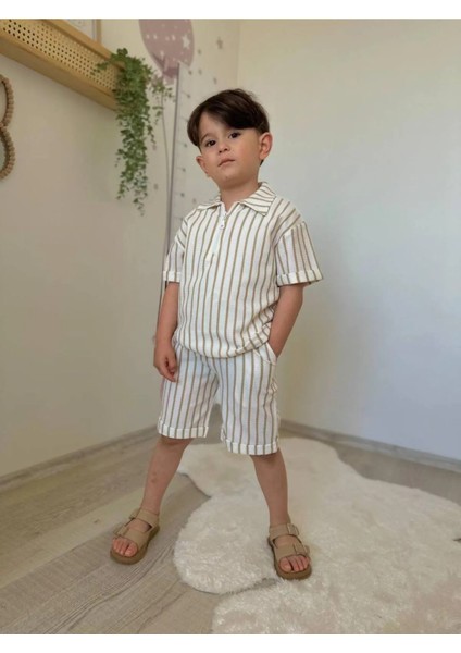 Bayramlık Erkek Çocuk Tarz Çizgili Şortlu Takım modelleri
