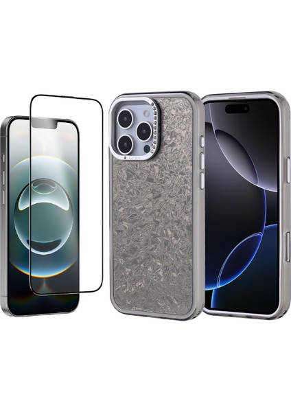 Apple iPhone 15 Pro Max Kılıf Taşlı Tasarımlı Zore Kapi Kapak + Temperli Cam Ekran Koruyucu
