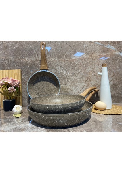 Granit 3 Parça Tava Set-Kahverengi
