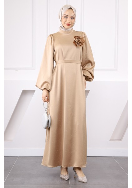 Vizon Balon Kol Taşlı Saten Abiye