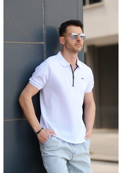 Zack Polo Yaka Petek Kumaş Yarım Fermuarlı Erkek Tshirt