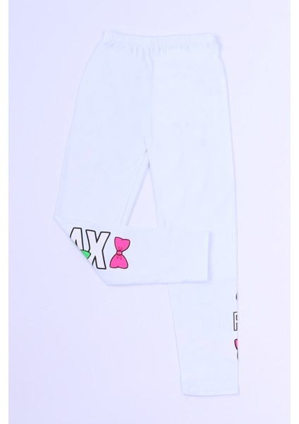 Kız Çocuk Beyaz Tayt Karakter Baskılı B40