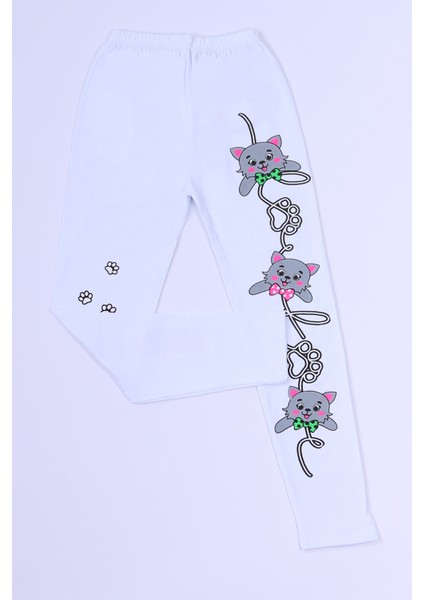 Kız Çocuk Beyaz Tayt Karakter Baskılı B40