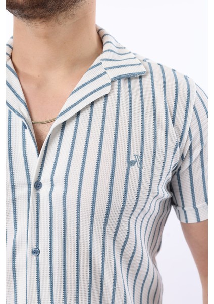 Erkek Kısa Kollu Slim Fit Yazlık Çizgili Gömlek fiyatları