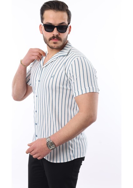 Erkek Kısa Kollu Slim Fit Yazlık Çizgili Gömlek modelleri