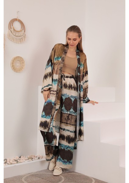 Kimono Üst - Kahverengi Desenli