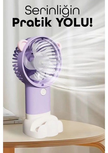 Şarjlı Telefon Standlı Mini El Fanı Sessiz Taşınabilir Masa Vantilatörü Mor