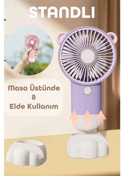 Şarjlı Telefon Standlı Mini El Fanı Sessiz Taşınabilir Masa Vantilatörü Mor fırsatları