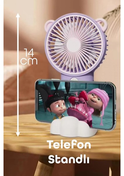 Şarjlı Telefon Standlı Mini El Fanı Sessiz Taşınabilir Masa Vantilatörü Mor indirimleri