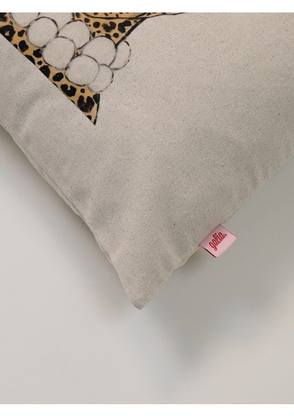 Madame Leopard Şık Leopar Portreli Keten Kırlent Kılıfı 45X45 cm modelleri