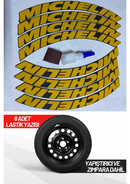 Michelin Motosiklet ve Otomobil Araç 3D Oto Lastik Yazısı Sticker Arma 8 Adet Sarı Uyumlu