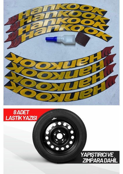 Hankook Motosiklet ve Otomobil Araç 3D Oto Lastik Yazısı Sticker Arma 8 Adet Sarı
