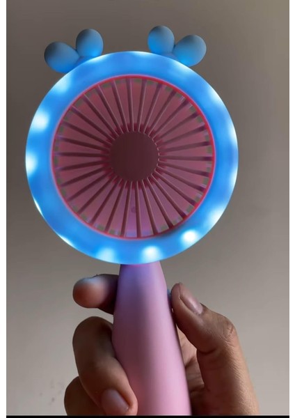 Şarj Edilebilir Işıklı Fanlı Kulaklı Vantilatör - Pembe