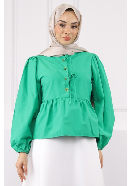 Yeşil Kol Lastikli Poplin Gömlek fiyatları