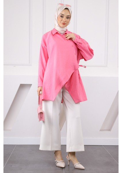 Pembe Yandan Bağlamalı Modal Tunik