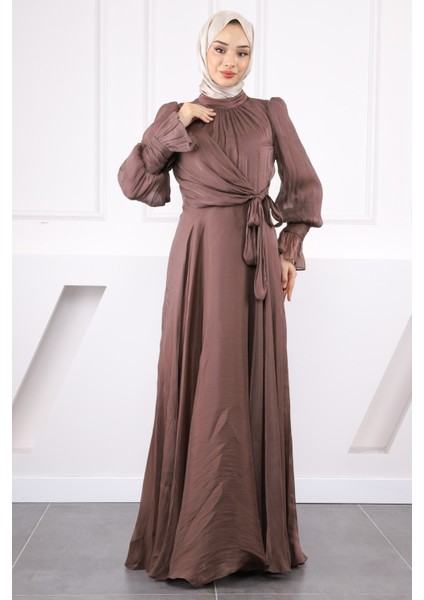 Koyuv Vizon Yan Bağlamalı Kol Detaylı Abiye