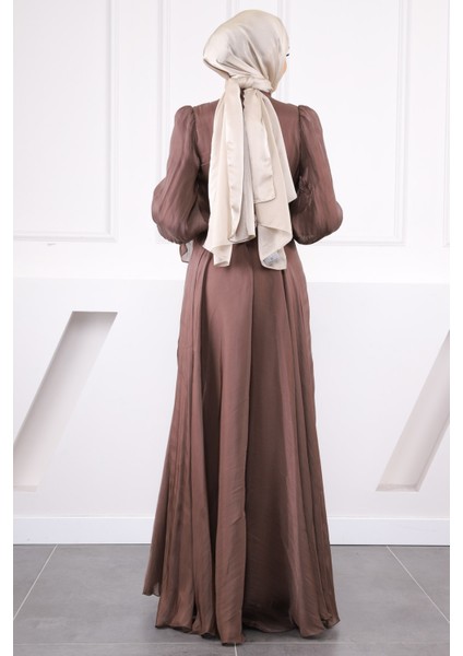 Koyuv Vizon Yan Bağlamalı Kol Detaylı Abiye modelleri