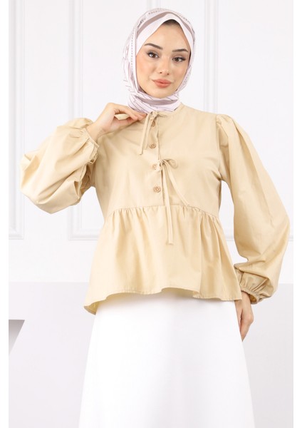 Vizon Kol Lastikli Poplin Gömlek