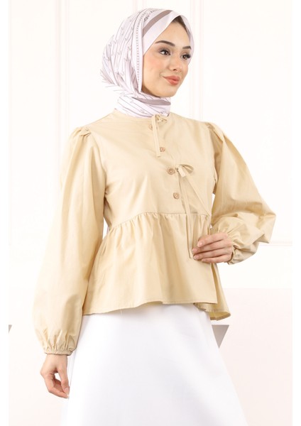 Vizon Kol Lastikli Poplin Gömlek fırsatları