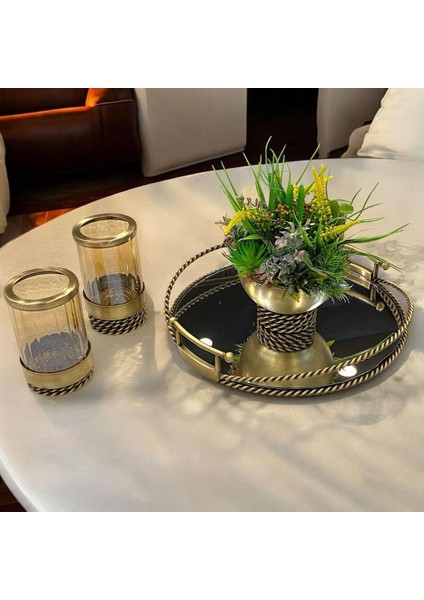 Altın Eskitme Asimetrik 4 Parça Jardinyer Set