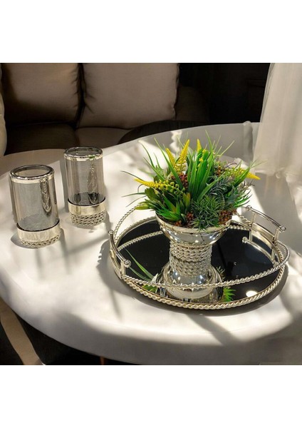 Gümüş Asimetrik 4 Parça Jardinyer Set