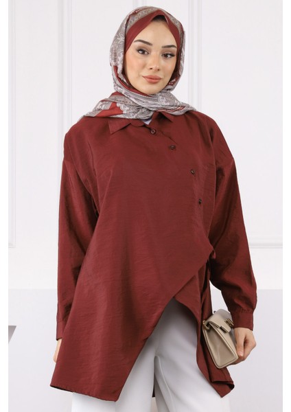 Bordo Yandan Bağlamalı Modal Tunik