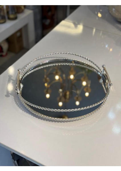Gümüş Asimetrik Yuvarlak Tepsi 36CM