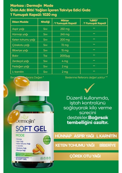 Hünnap Bitkisel Karışım Yağlar İçeren Takviye Edici Soft Jel Kapsül