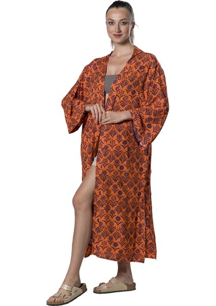 Özel Tasarım Pamuk Viskon Uzun Kimono