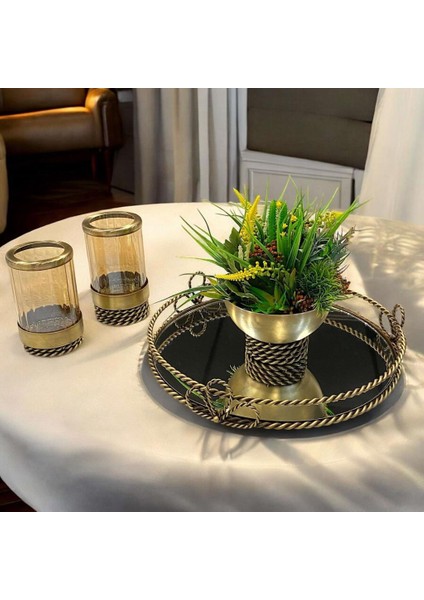 Altın Eskitme Motifli 4 Parça Jardinyer Set