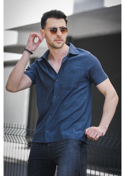 Theo Slim Fit Esnek Likralı Kısa Kol Ayaklı Yaka Erkek Gömlek fiyatları