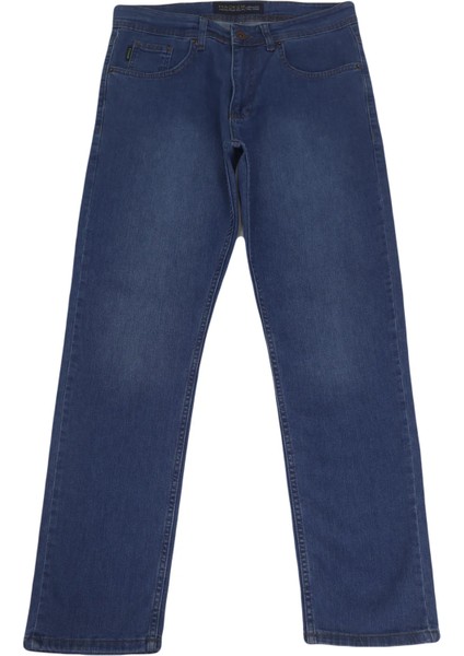 Hacker Fistan Store Erkek Koyu Mavi Yüksek Bel Rahat Kesim Boru Paça Büyük Beden Jean Pantolon