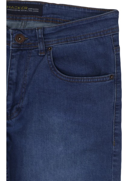 Hacker Fistan Store Erkek Koyu Mavi Yüksek Bel Rahat Kesim Boru Paça Büyük Beden Jean Pantolon