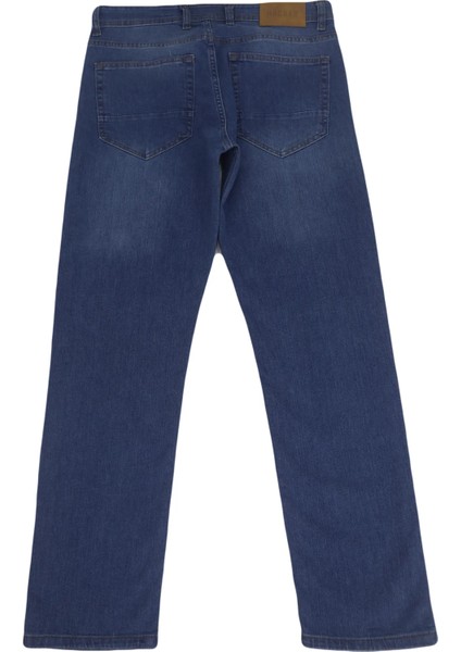 Hacker Fistan Store Erkek Koyu Mavi Yüksek Bel Rahat Kesim Boru Paça Büyük Beden Jean Pantolon