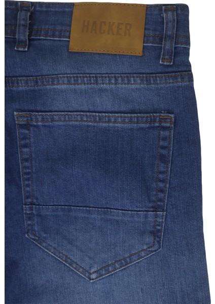 Hacker Fistan Store Erkek Koyu Mavi Yüksek Bel Rahat Kesim Boru Paça Büyük Beden Jean Pantolon