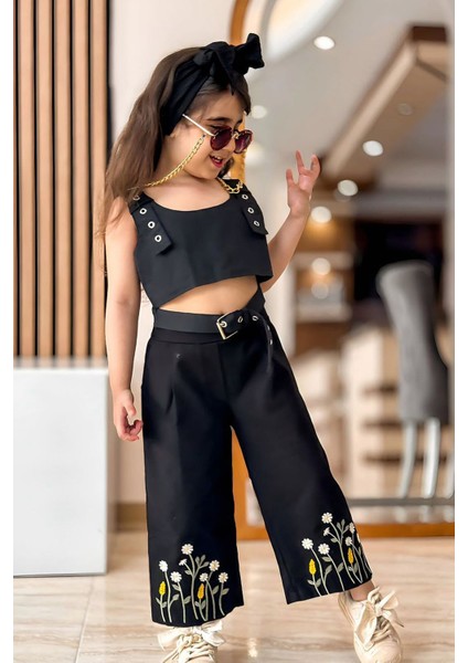 Kuşgözü Detaylı Papatya Işlemeli Kız çocuk takım - Siyah fiyatları