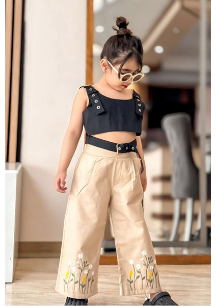 Kuşgözü Detaylı Papatya Işlemeli Kız çocuk takım - Bej fiyatları