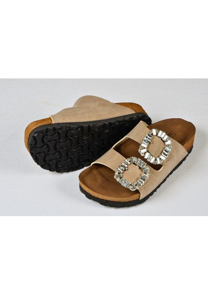 Kız Çocuk Mantar Tabanlı Çift Tokalı Ortopedik Birkeen Arizona Taşlı Terlik modelleri