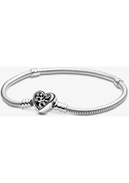 Pandora Moments Aile Ağacı Kalp Klipsli Zincirli Bileklik 925 Ayar Gümüş
