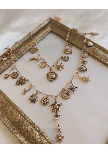Zra 2'li Güneş ve Yıldızlı Charm Kolye
