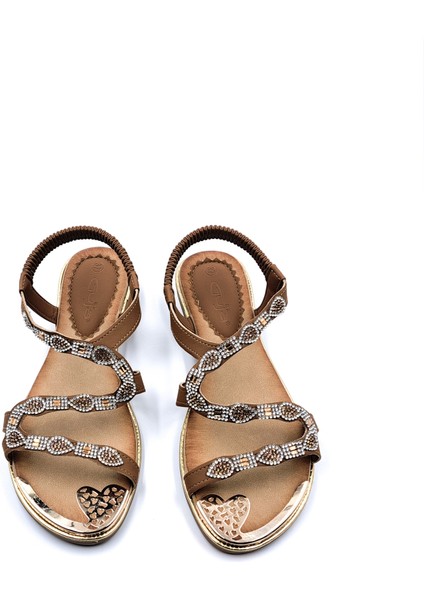 G25Y122 Lastikli Taşlı 3 cm Alçak Topuklu Camel Bej Şık Sandalet fiyatları