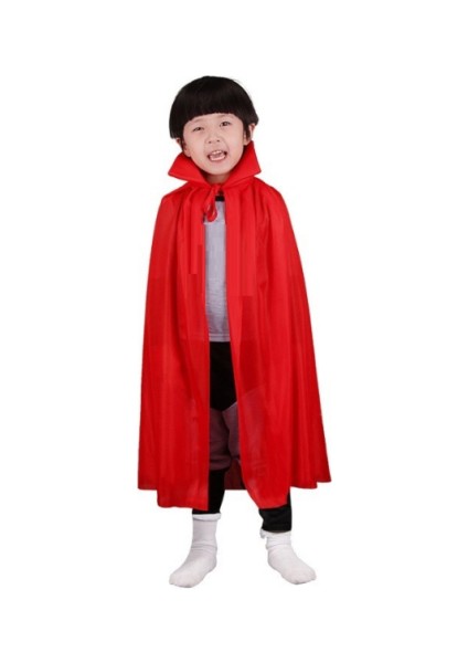 Kırmızı Renk Yakalı Pelerin Çocuk Boy 90 cm