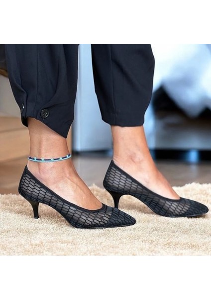 Siyah File Rahat Kadın Alçak Ökçe Stiletto