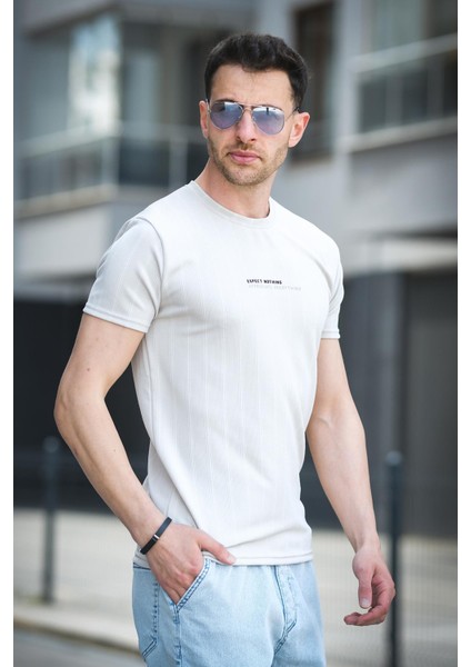 Expect Slim Fit Likralı Bisiklet Yaka Baskılı Erkek Tshirt