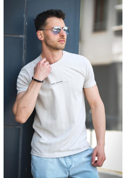 Expect Slim Fit Likralı Bisiklet Yaka Baskılı Erkek Tshirt modelleri