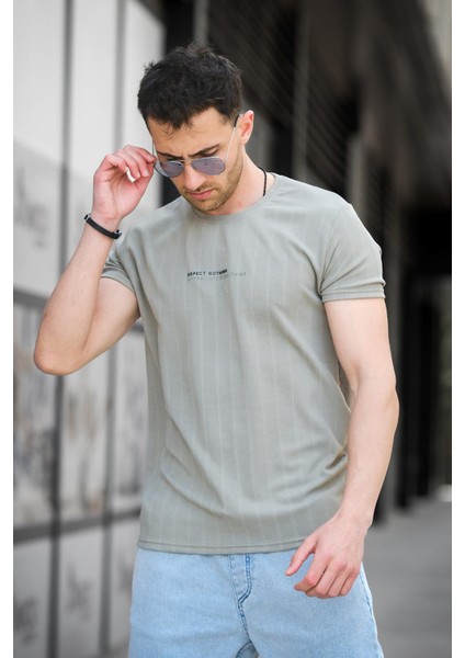 Expect Slim Fit Likralı Bisiklet Yaka Baskılı Erkek Tshirt