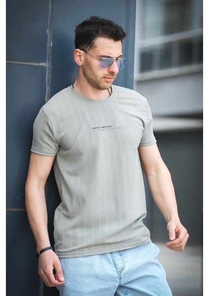 Expect Slim Fit Likralı Bisiklet Yaka Baskılı Erkek Tshirt modelleri